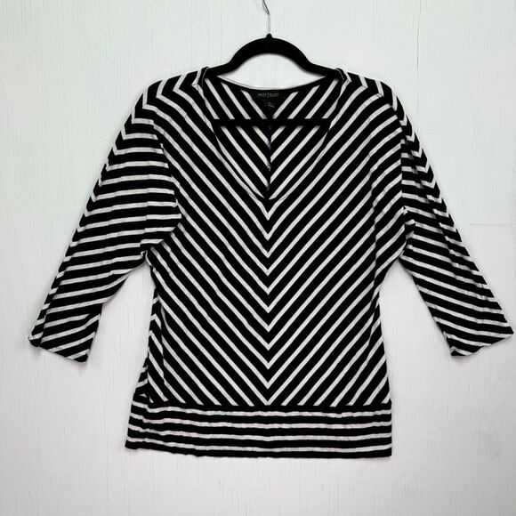White House Black Market Striped Chevron Bat Wing Quarter Sleeve Shirt Size M - Picture 1 of 8